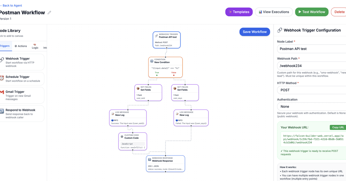 Falcon Builder workflow canvas